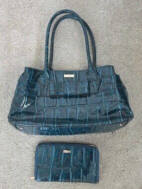 kate spade Teal Croc-Embossed Patent Tote With Large Wallet